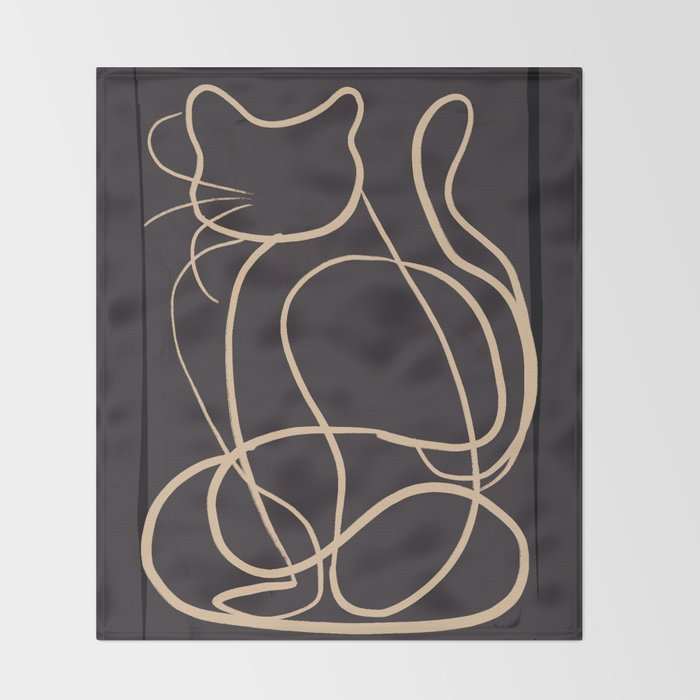 Abstract Line Art Cat 11 Throw Blanket Gallery Image 2