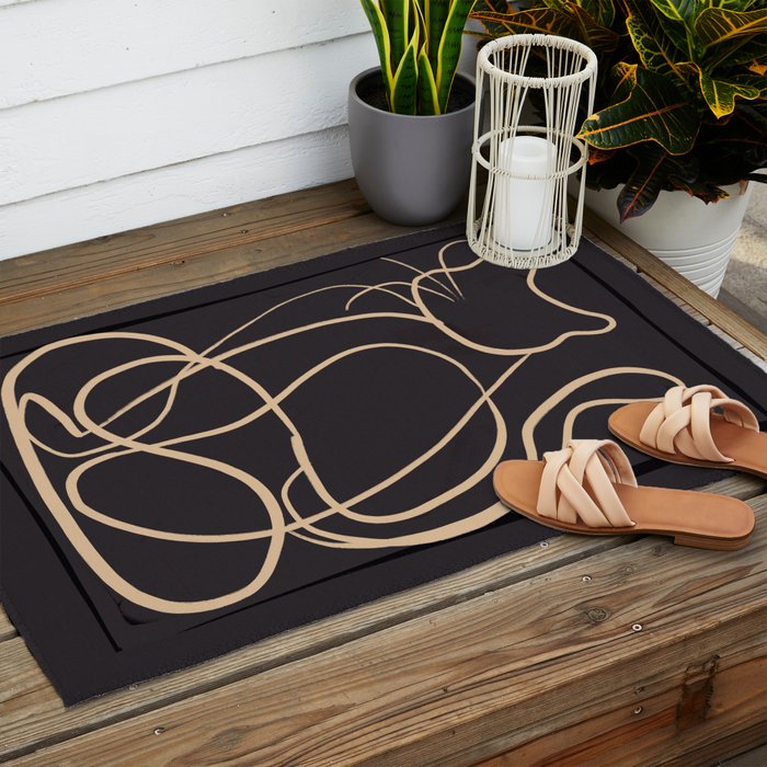 Abstract Line Art Cat 11 Outdoor Rug Gallery Image 2