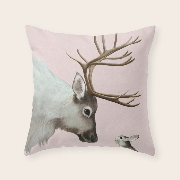 Reindeer and rabbit Throw Pillow Gallery Image 6