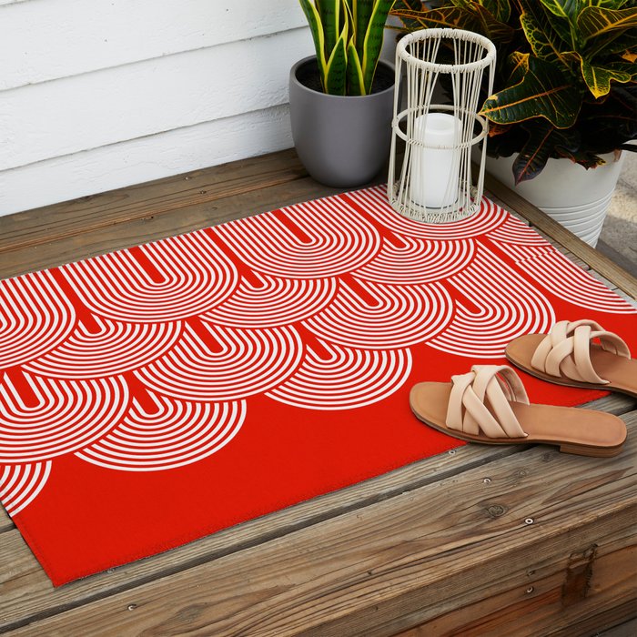 Red shapes pattern Outdoor Rug Gallery Image 2