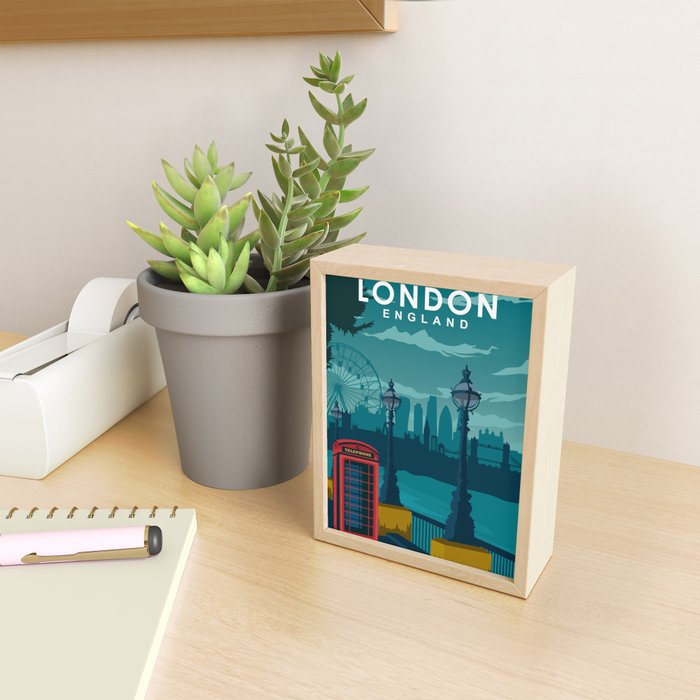 London Travel Poster Telephone booth and skyline Mini Art Print Gallery Image 2