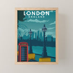 London Travel Poster Telephone booth and skyline Mini Art Print Gallery Image 1