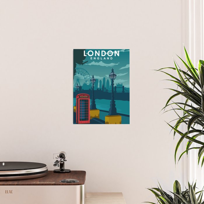 London Travel Poster Telephone booth and skyline Poster Gallery Image 2