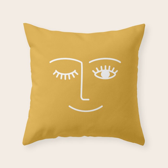 Wink (Mustard Yellow) Throw Pillow Gallery Image 1