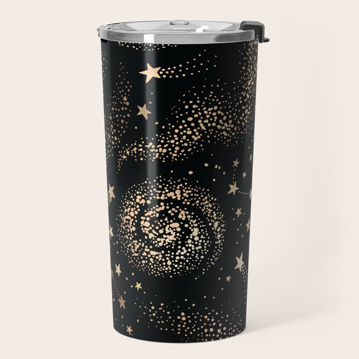 Magical Starry Night Sky Golden Cosmic Swirl II Travel Mug Gallery Image 2