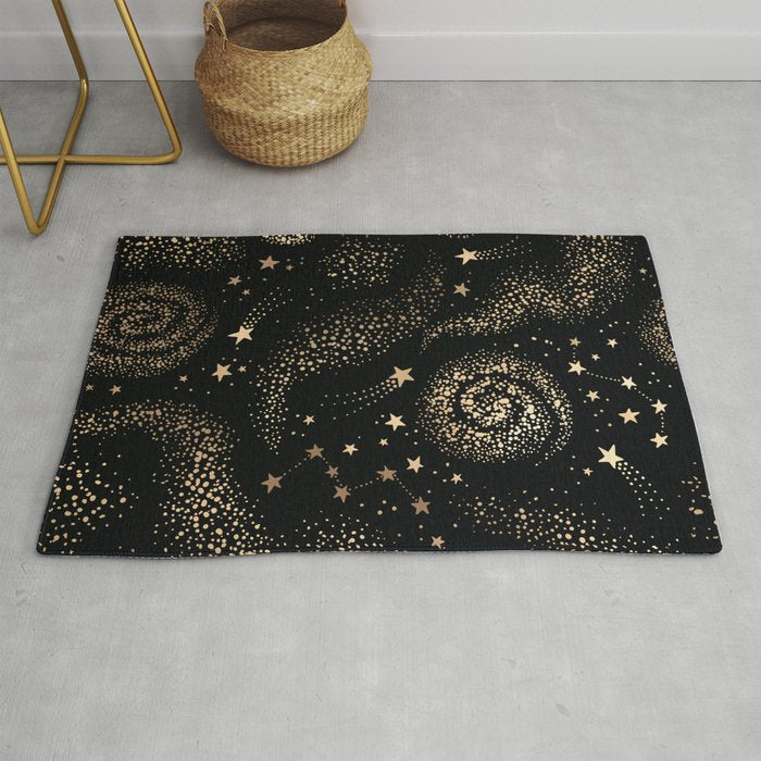 Magical Starry Night Sky Golden Cosmic Swirl II Rug Gallery Image 1