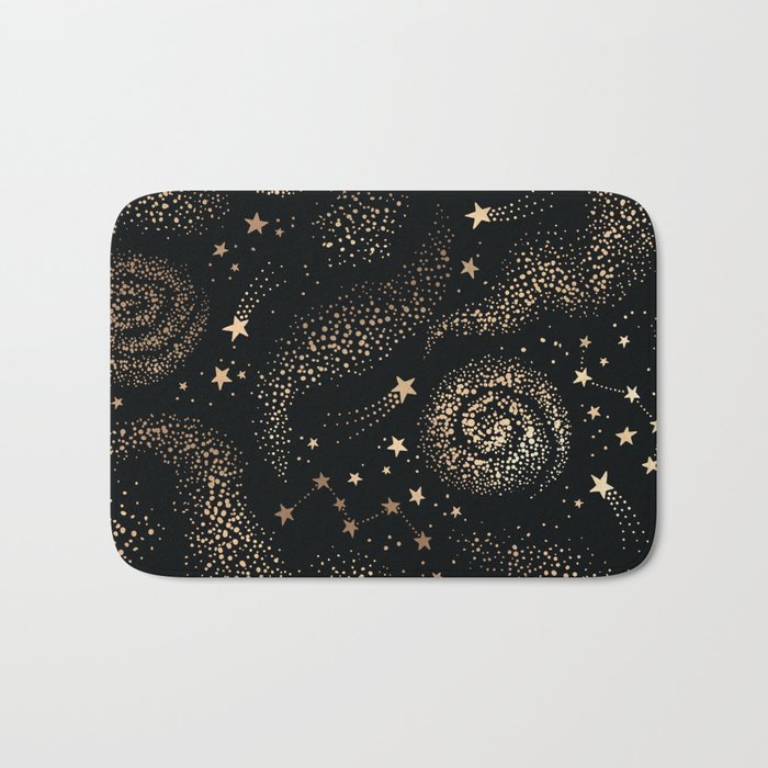 Magical Starry Night Sky Golden Cosmic Swirl II Bath Mat Gallery Image 1