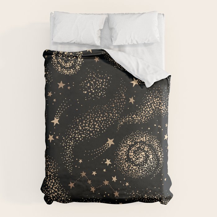 Magical Starry Night Sky Golden Cosmic Swirl II Duvet Cover Gallery Image 6
