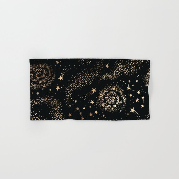 Magical Starry Night Sky Golden Cosmic Swirl II Bath Towel Gallery Image 1