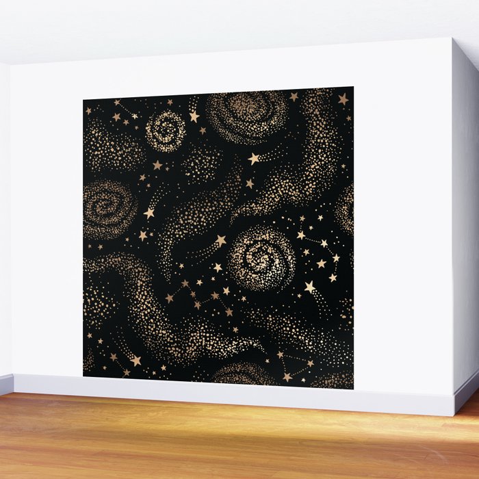 Magical Starry Night Sky Golden Cosmic Swirl II Wall Mural Gallery Image 2