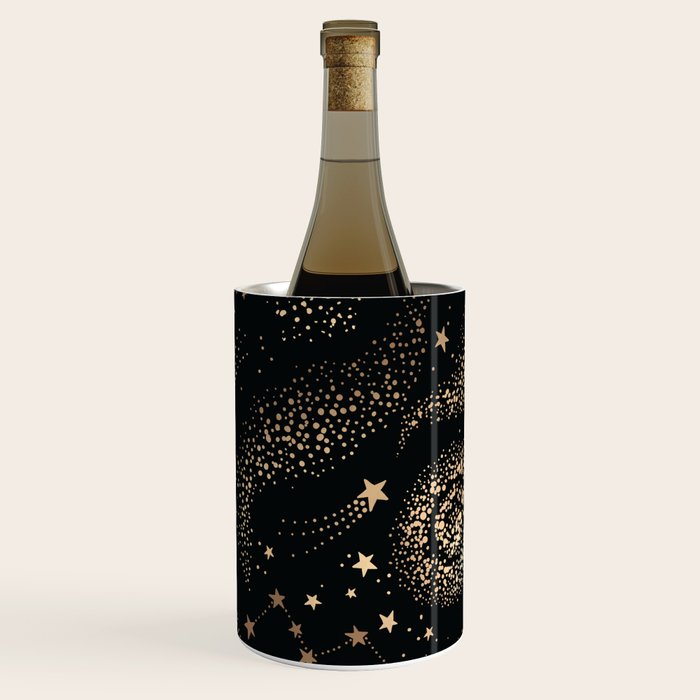 Magical Starry Night Sky Golden Cosmic Swirl II Wine Chiller Gallery Image 1