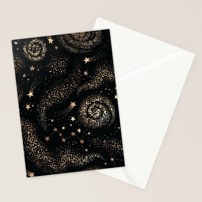 Magical Starry Night Sky Golden Cosmic Swirl II Stationery Card Gallery Image 2
