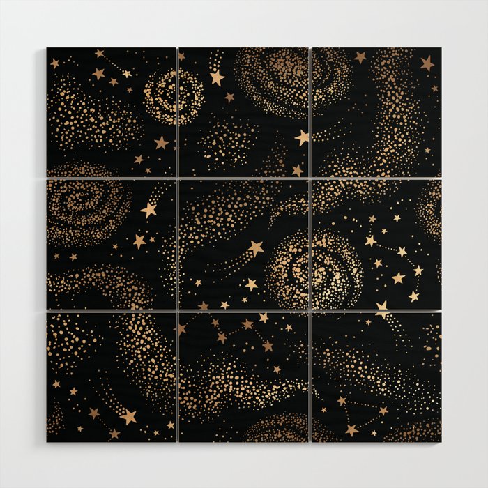 Magical Starry Night Sky Golden Cosmic Swirl II Wood Wall Art Gallery Image 1