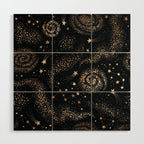Magical Starry Night Sky Golden Cosmic Swirl II Wood Wall Art Gallery Image 1