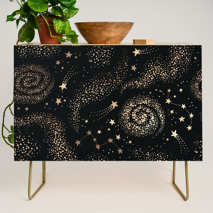 Magical Starry Night Sky Golden Cosmic Swirl II Credenza Gallery Image 1