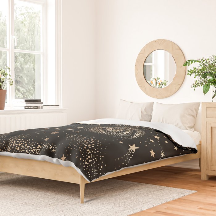 Magical Starry Night Sky Golden Cosmic Swirl II Duvet Cover Gallery Image 2
