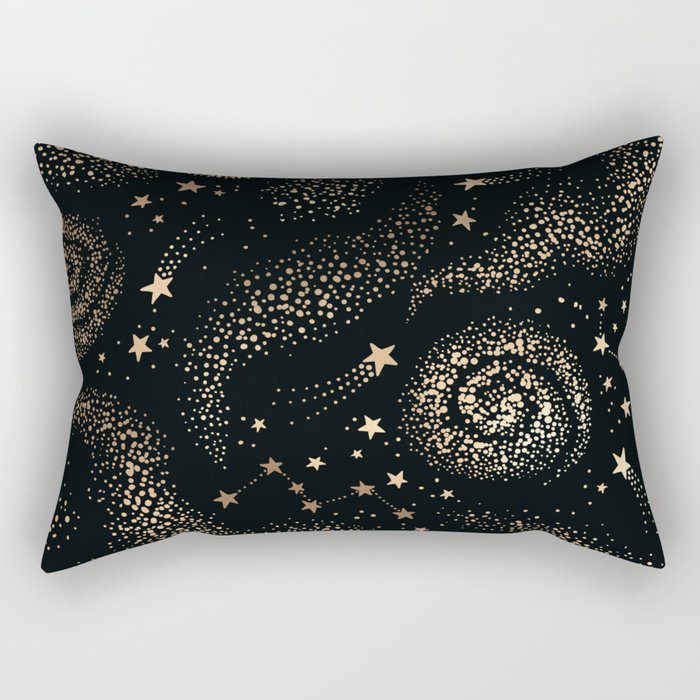 Magical Starry Night Sky Golden Cosmic Swirl II Rectangular Pillow Gallery Image 1