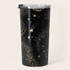 Magical Starry Night Sky Golden Cosmic Swirl II Travel Mug Gallery Image 3