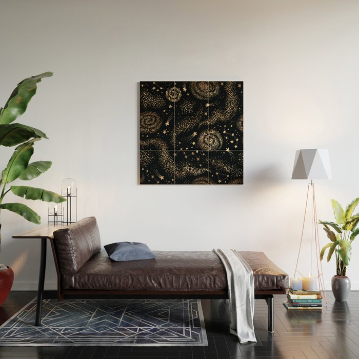 Magical Starry Night Sky Golden Cosmic Swirl II Wood Wall Art Gallery Image 2