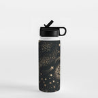 Magical Starry Night Sky Golden Cosmic Swirl II Water Bottle Gallery Image 1