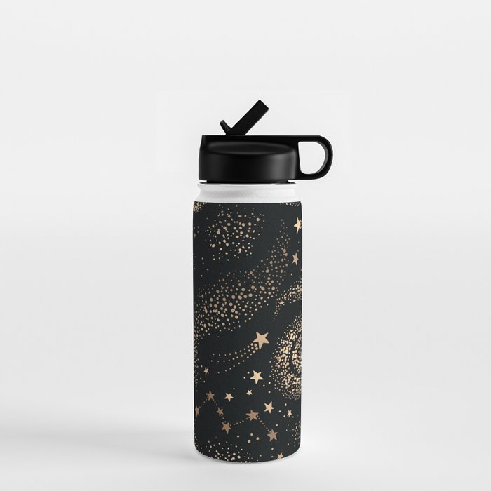 Magical Starry Night Sky Golden Cosmic Swirl II Water Bottle Gallery Image 1