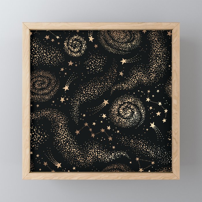 Magical Starry Night Sky Golden Cosmic Swirl II Mini Art Print Gallery Image 1