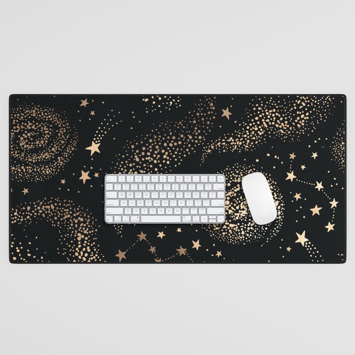 Magical Starry Night Sky Golden Cosmic Swirl II Desk Mat Gallery Image 1
