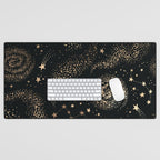 Magical Starry Night Sky Golden Cosmic Swirl II Desk Mat Gallery Image 1