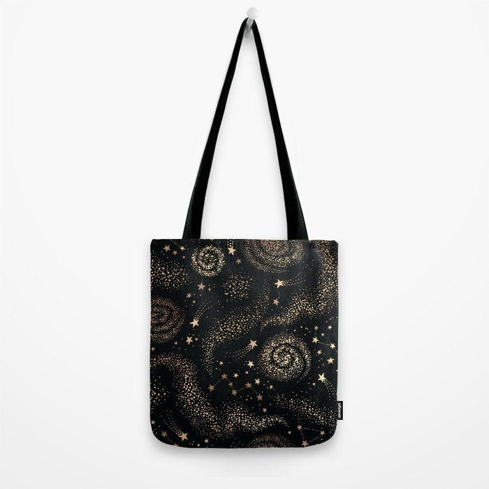 Magical Starry Night Sky Golden Cosmic Swirl II Tote Bag Gallery Image 2