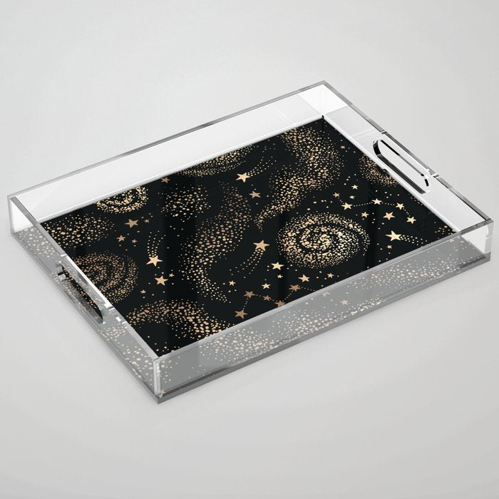 Magical Starry Night Sky Golden Cosmic Swirl II Acrylic Tray Gallery Image 1