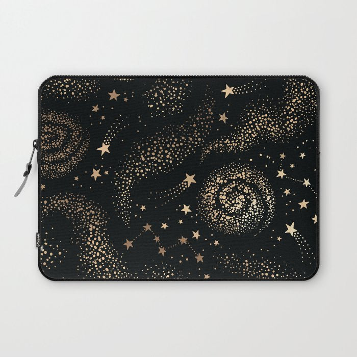 Magical Starry Night Sky Golden Cosmic Swirl II Laptop Sleeve Gallery Image 1