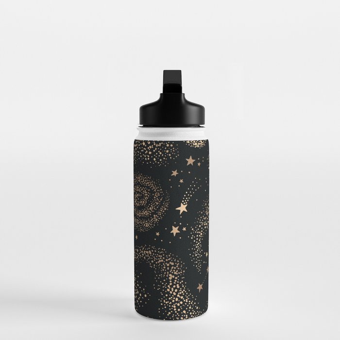 Magical Starry Night Sky Golden Cosmic Swirl II Water Bottle Gallery Image 3