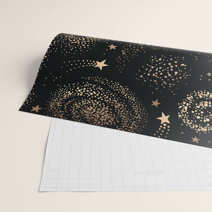 Magical Starry Night Sky Golden Cosmic Swirl II Wrapping Paper Gallery Image 2