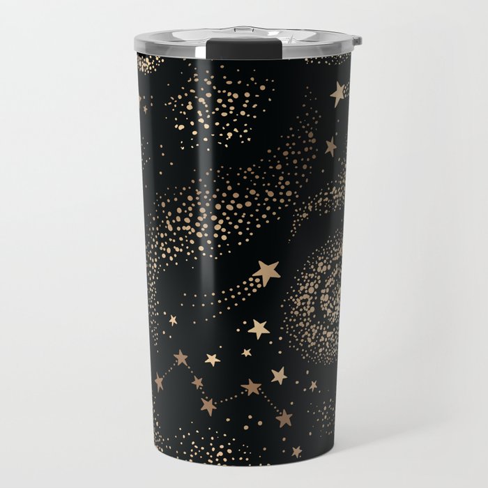 Magical Starry Night Sky Golden Cosmic Swirl II Travel Mug Gallery Image 1