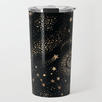 Magical Starry Night Sky Golden Cosmic Swirl II Travel Mug Gallery Image 1