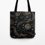 Magical Starry Night Sky Golden Cosmic Swirl II Tote Bag Gallery Image 1