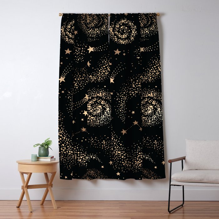 Magical Starry Night Sky Golden Cosmic Swirl II Window Curtain Gallery Image 5