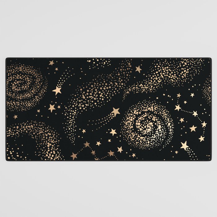 Magical Starry Night Sky Golden Cosmic Swirl II Desk Mat Gallery Image 3