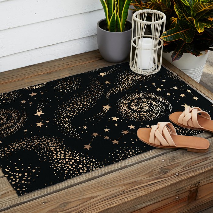 Magical Starry Night Sky Golden Cosmic Swirl II Outdoor Rug Gallery Image 2