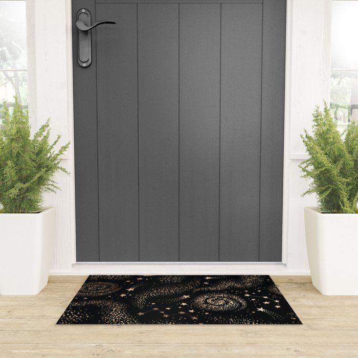 Magical Starry Night Sky Golden Cosmic Swirl II Welcome Mat Gallery Image 3