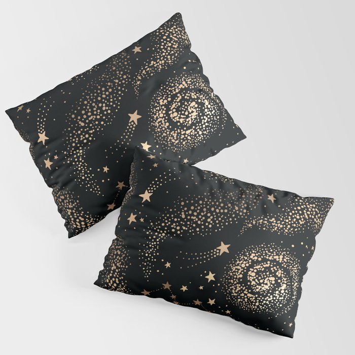 Magical Starry Night Sky Golden Cosmic Swirl II Pillow Sham Gallery Image 3