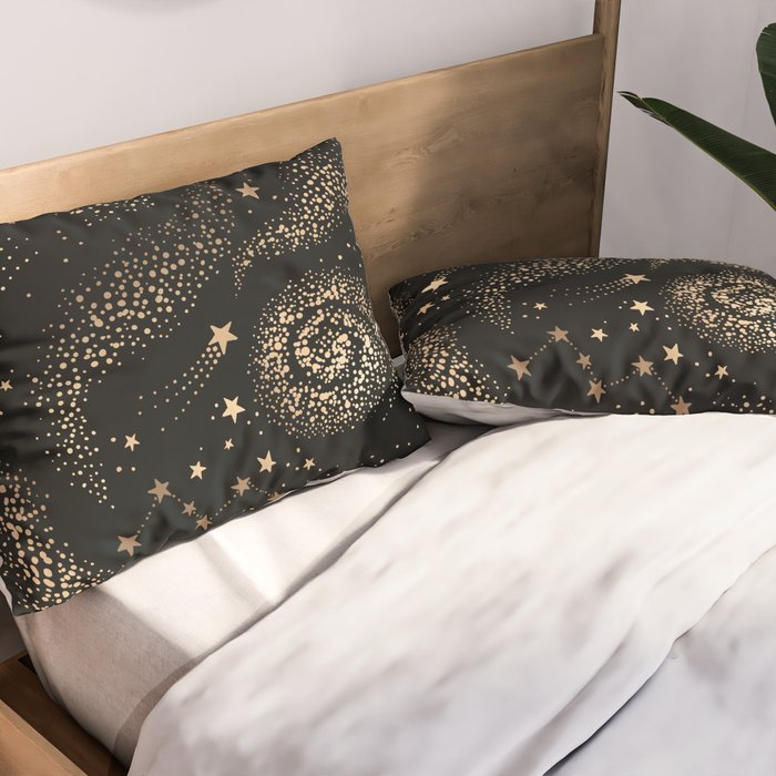 Magical Starry Night Sky Golden Cosmic Swirl II Pillow Sham Gallery Image 2