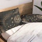 Magical Starry Night Sky Golden Cosmic Swirl II Pillow Sham Gallery Image 2