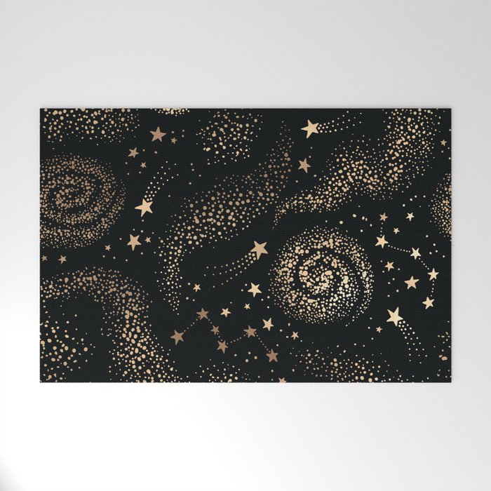 Magical Starry Night Sky Golden Cosmic Swirl II Welcome Mat Gallery Image 1