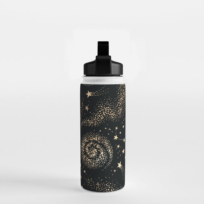 Magical Starry Night Sky Golden Cosmic Swirl II Water Bottle Gallery Image 2