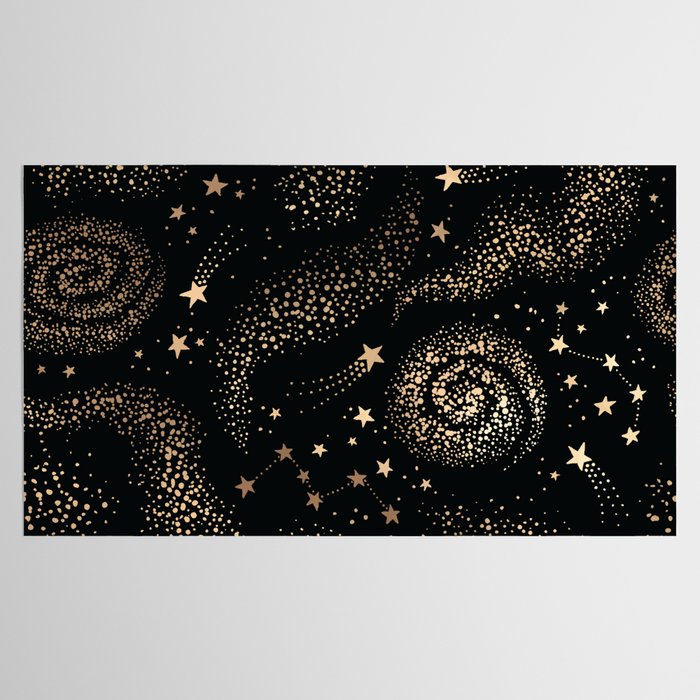 Magical Starry Night Sky Golden Cosmic Swirl II Tablecloth Gallery Image 2
