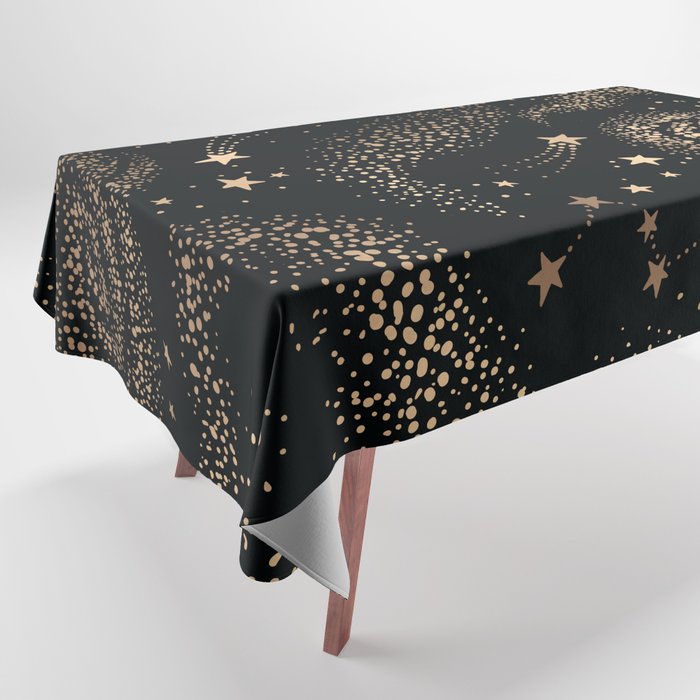 Magical Starry Night Sky Golden Cosmic Swirl II Tablecloth Gallery Image 1