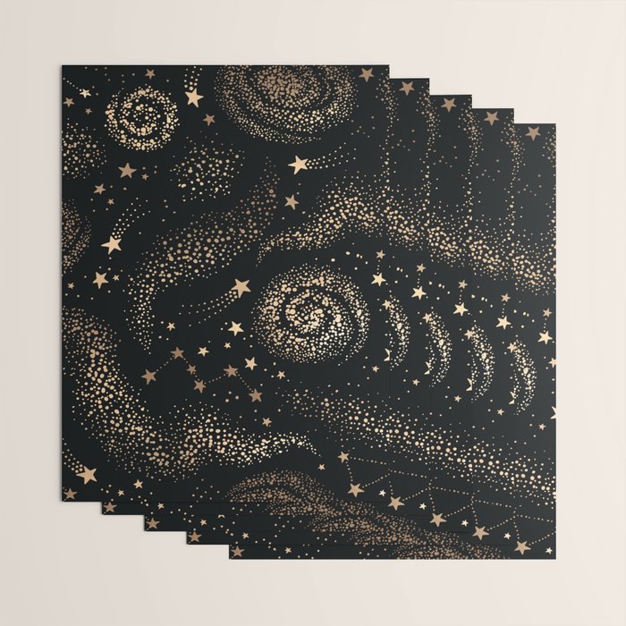 Magical Starry Night Sky Golden Cosmic Swirl II Wrapping Paper Gallery Image 3