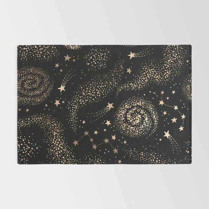 Magical Starry Night Sky Golden Cosmic Swirl II Rug Gallery Image 2