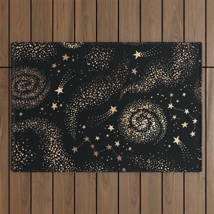 Magical Starry Night Sky Golden Cosmic Swirl II Outdoor Rug Gallery Image 1